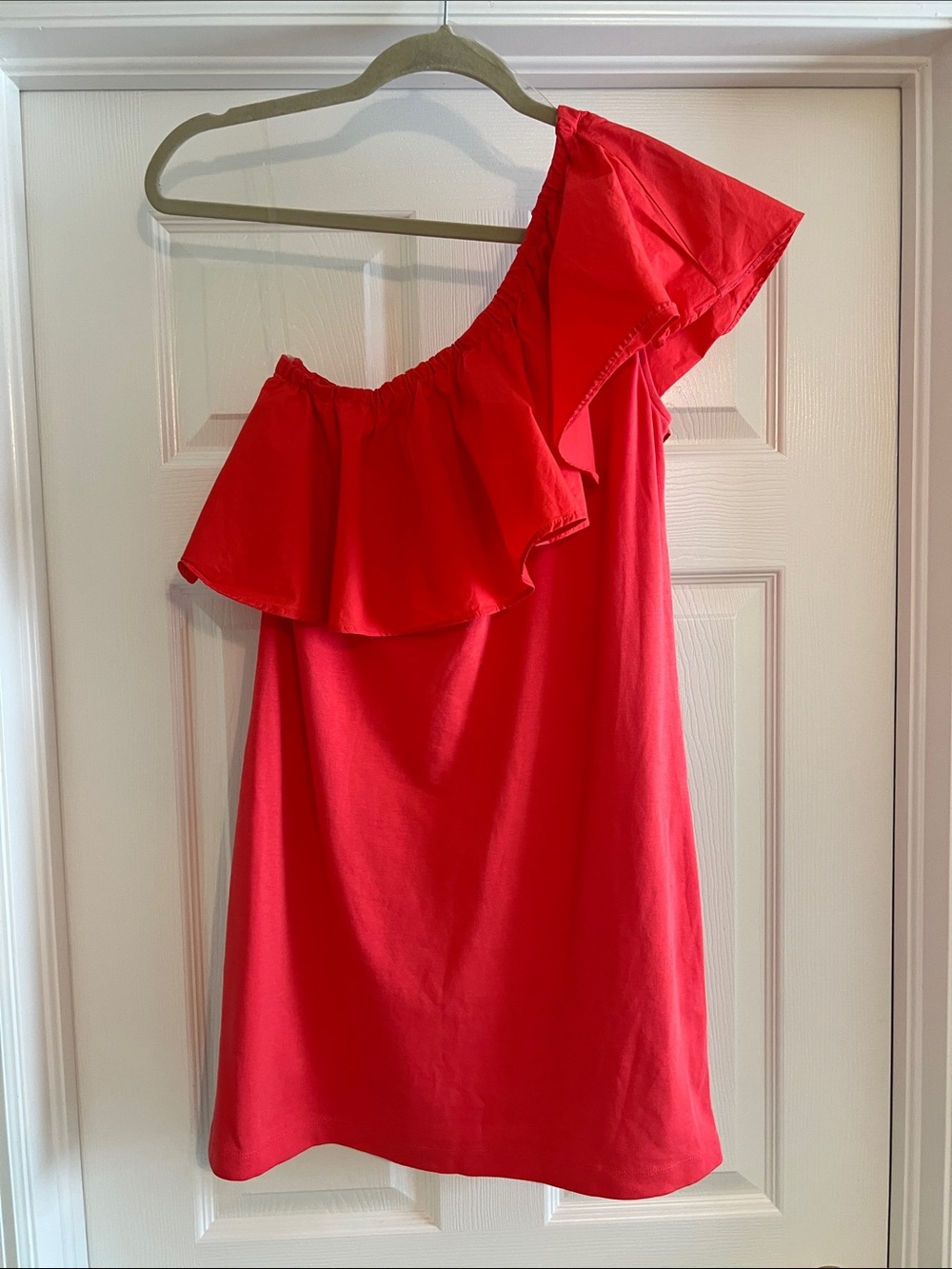 A. New Day Asymmetric One-Shoulder Ruffle Dress in Red
